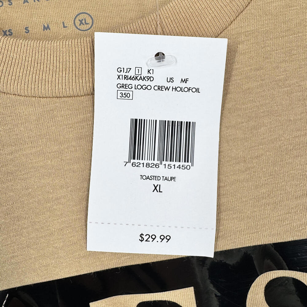 Guess Men's Greg Logo Crew Holofoil T-Shirt XL Toasted‎ Taupe - Picture 3 of 8
